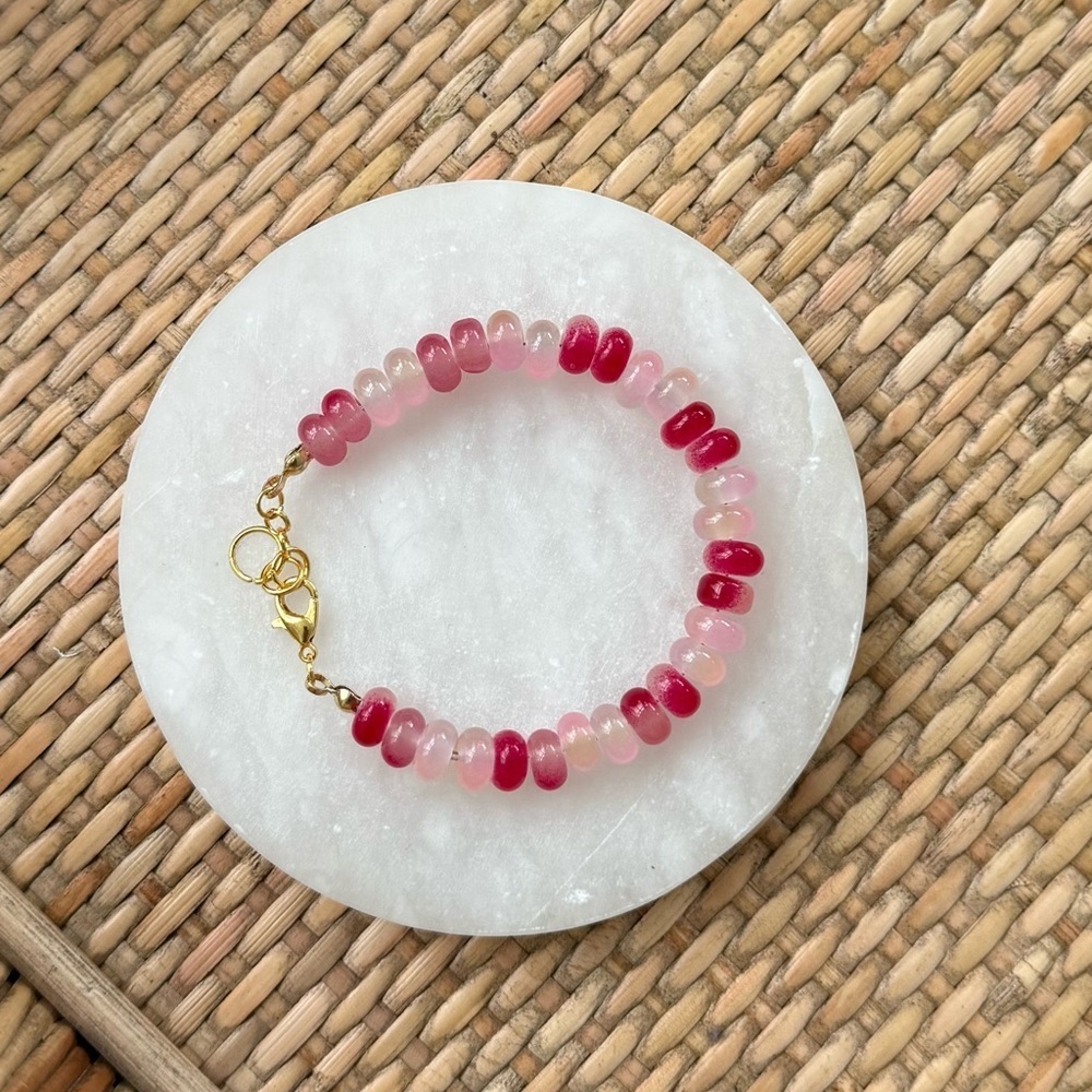 Glass Rondelle Beaded Pink and Red Bracelet